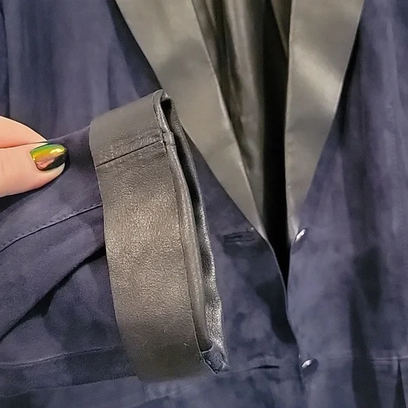 Layfette 148 Suede Leather Navy Blazer Jacket Size 8 - Picture 2 of 9